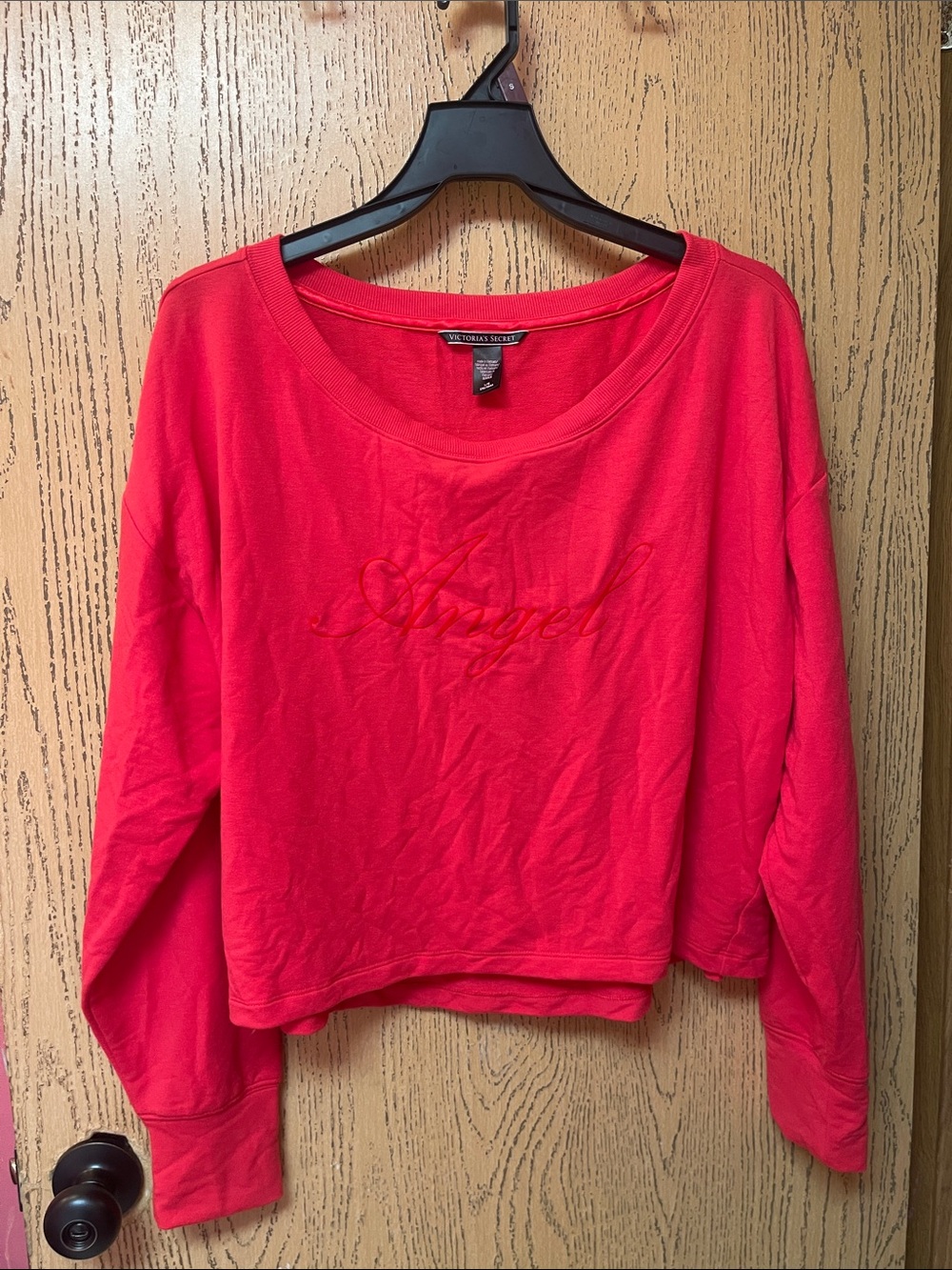 PINK Victoria's Secret Bright Red 'Angel' Long-Sleeve Crop Sweatshirt